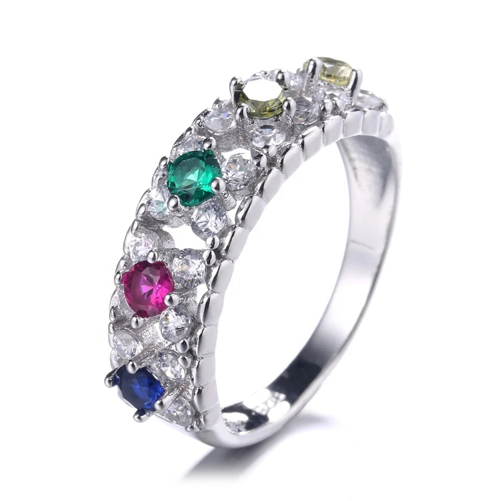 Sterling Silver 925 Rainbow Lady Color Zircon Ring