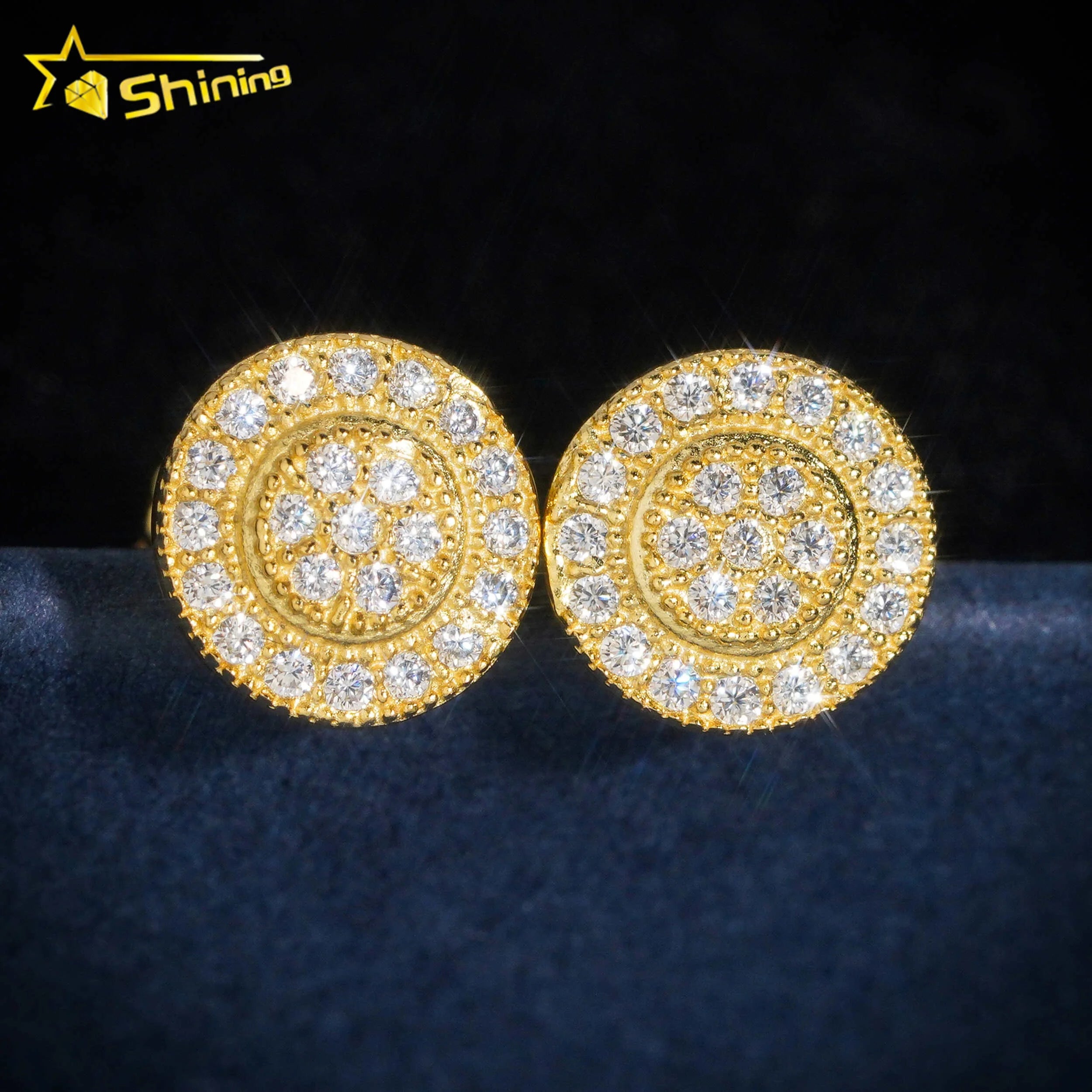 Fashion Luxury Sparkle Bling Jewelry Hip Hop Iced Out 10k Gold Lab Grown Diamond Earrings