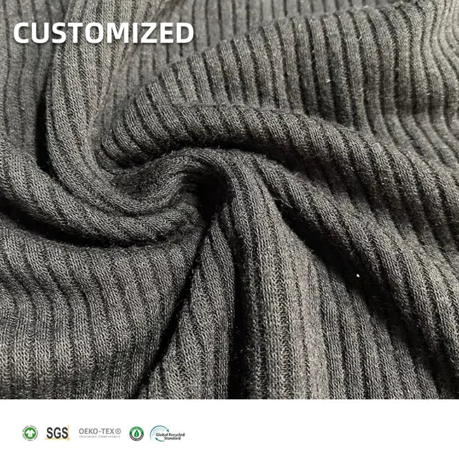 Good Stretch 240Gsm 63/27/10 Bamboo Cotton Spandex Knitted 4x1 Rib Fabric for Dress