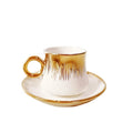 New Design Phnom Penh Turkish Coffee Cups and Saucer Set Ceramic Mug Set Cafe Cup Sets with Golden Handle