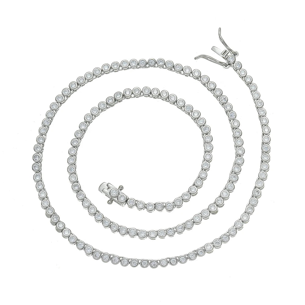 BC248 2mm Women's Geometric Gold Plated Brass Cubic Zircon Link Chain Necklace with Claw Setting for Engagement Party Gift