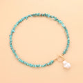 Trendy Turquoise Europe American Fashion Natural Gravel Gemstone OT Buckle Necklace Baroque Imitation Pearls Charm Pendant