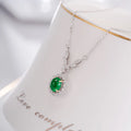 New Design Natural Oval Emerald with Diamond Gemstone Solid 18k Gold Necklace for Ladies
