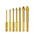 7pcs 1/4" Hex Shank Glass Bit Titanium Coated Glass Drill Set 3 4 5 6 8 10 12mm Tile Concrete Flat Tip Hole Bit-C  SJ01T7