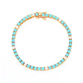 New Fashion 3mm Round Blue Turquoises Stone African Gold Plated Classic Tennis Chain Bracelet for Women Girl Gold Plated Jewelry