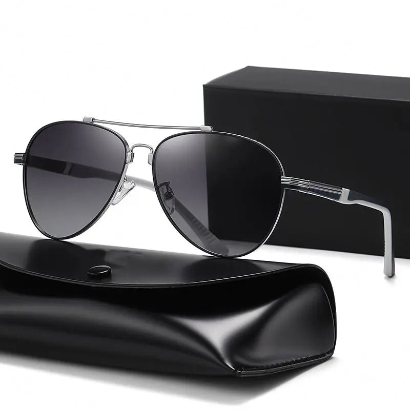 2025 Men's Classical Memory Polarized Sunglasses Small MOQ Square Metal Frame Sun Glasses with Shade Direct From Manufacturer