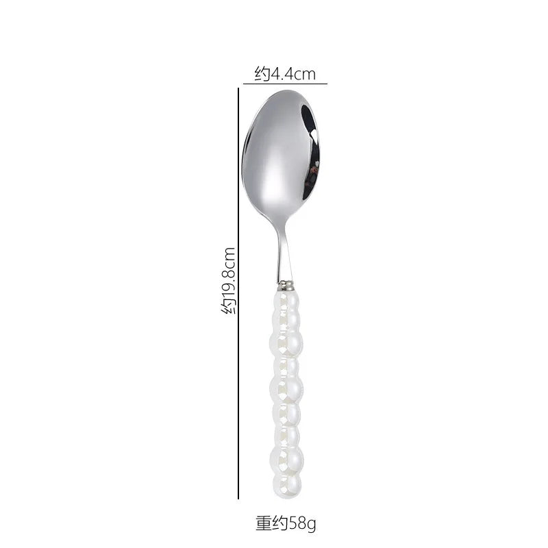 304 Stainless Steel Spoon Creative Pearl Porcelain Ceramic Handle Colorful Spoon Tableware Western Cuisine Soup Serving Spoon