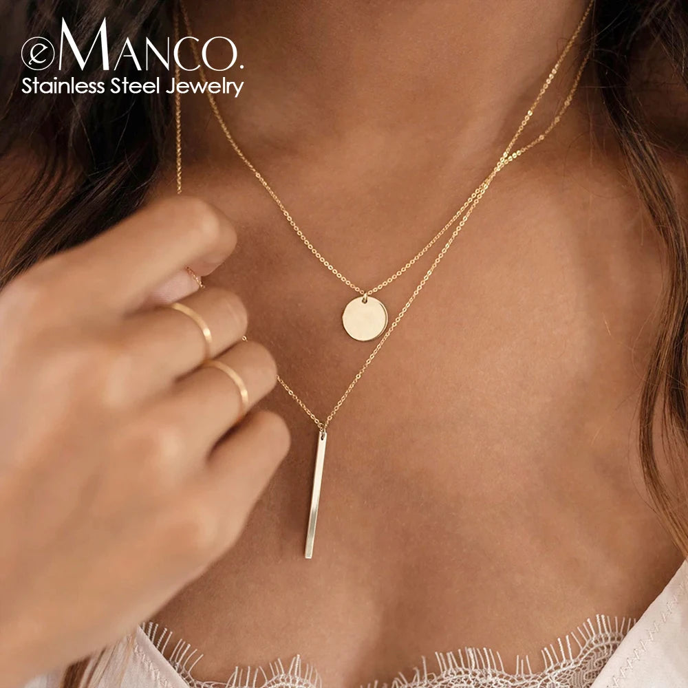 Stainless Steel Wholesale Fashion Brands Jewelry Layered Fashion Pendent Necklaces  Stainless Steel Girl Jewelry Set