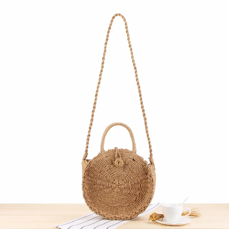 Summer Paper Tote Bag Bow Detail Natural Hand Woven Straw Beach Vacation Handbag Zip Closure Portable Lady's for Autumn Spring