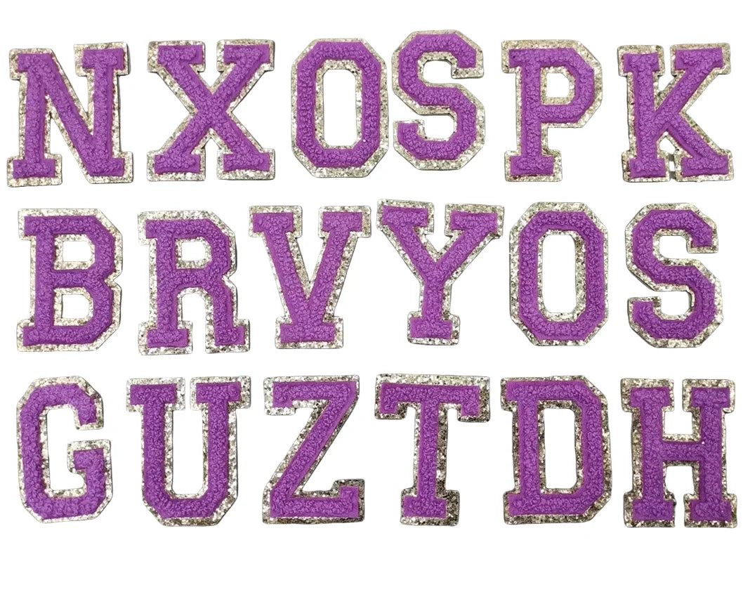 Purple Chenille Sequins Heart Patches Silver Glitter Self-Adhesive Iron-On Laser Border Embroidered Sticker Flower Garment Cap