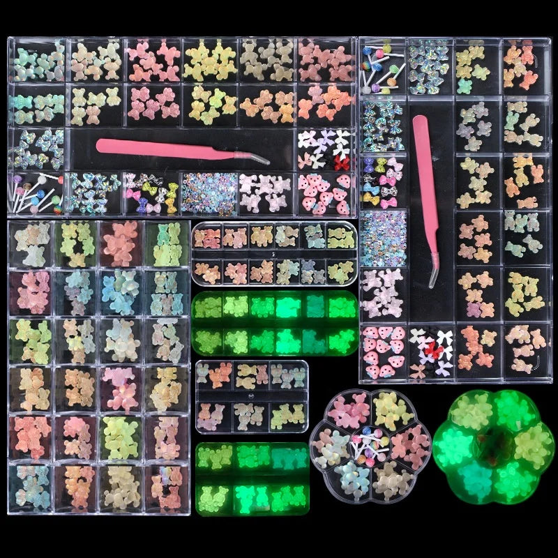 Paso Sico Mixed Summer Trend Glowing Resin Gummy Bear Clear 3D Shimmer Kawaii Nail Art Decoration Charms for DIY Accessories