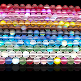 Matte Aurora Crystal Glass Beads Flash Glitter Shining Mermaid Round Loose Aura Bead Frosted Moonstone 6mm 8mm 10mm