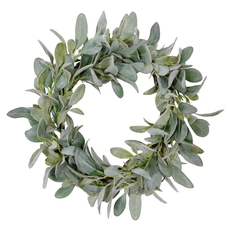 Y-K003 Wholesale Flower Wreath Lamb Ears Flower Wreath Decorative Artificial Green Wreaths for Front Door Wedding Decoration