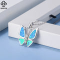 RINNTIN SSN335 Fashion Jewelry White Fire Opal Zirconia Butterfly Pendant 925 Sterling Silver Necklace for Women