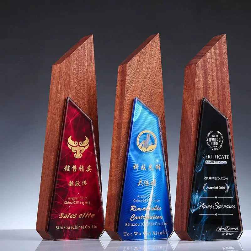 Full Color Printing Wooden Crystal Glass Awards Plaque Trophy MH-NJ0038