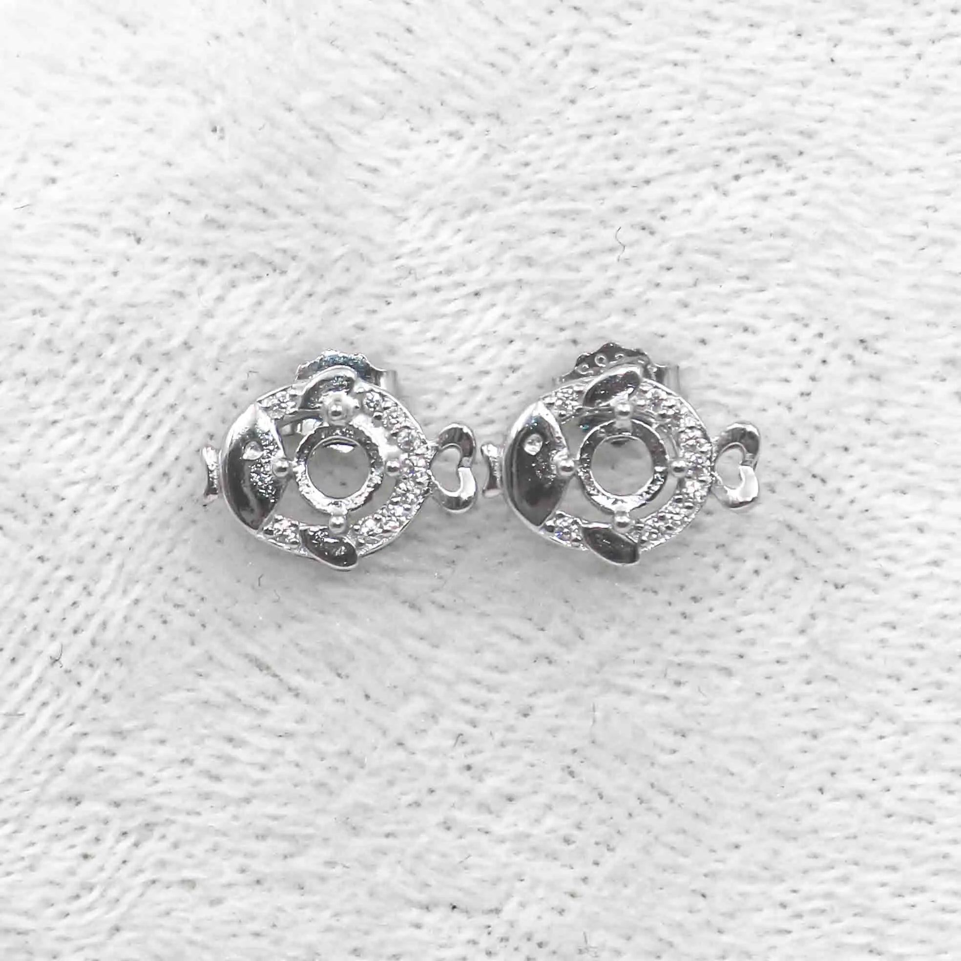 Sterling Silver 4*4mm Semi Mount Stud Earrings Empty Support Blank Claws Setting S925 Base Without Center Stone for DIY Inlay
