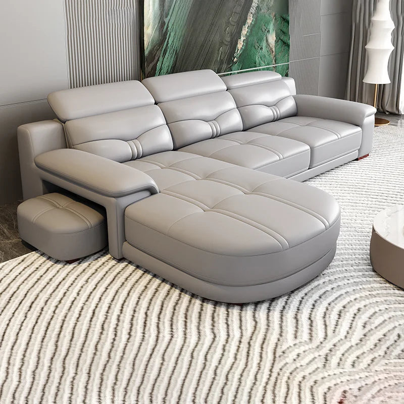 Modern L-Shape Leather Sectional Sofa Set Modular Corner Design Large Luxury Living Room Furniture Removable Covers for Villas
