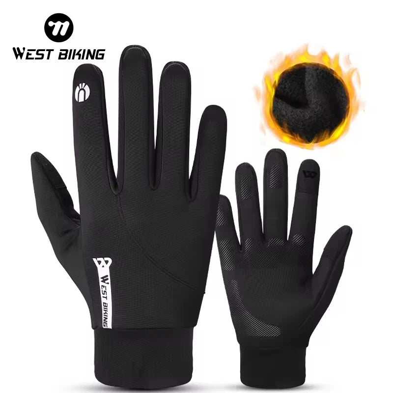 WEST BIKING Outdoor Windproof Reflective Skin Friendly Riding Gloves Touch Screen Non-slip Bicycle Full Finger Cycling Gloves