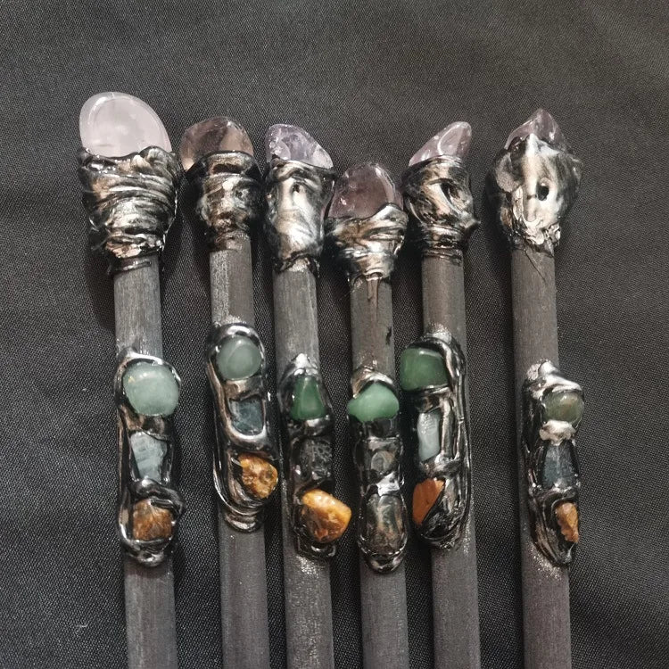 Hot Selling WITCH Magic Stick Magic Stick Amethyst Three Gravel Scepter Ritual Props Fortune-telling Divination Props