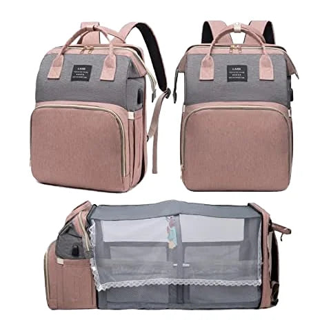 Expandable  Women Backpack with Foldable Mummy Bag Bed Cradle & Changing Station Summer Diaper Bag Oxford Zipper Insulation