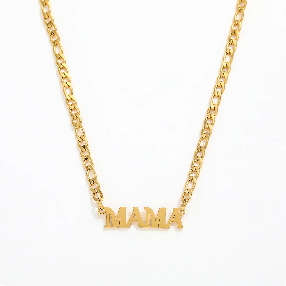 Joolim Jewelry 18K Gold Plated Stainless Steel Mama Letter Pendant Figaro Chain Necklace Wholesale Gift