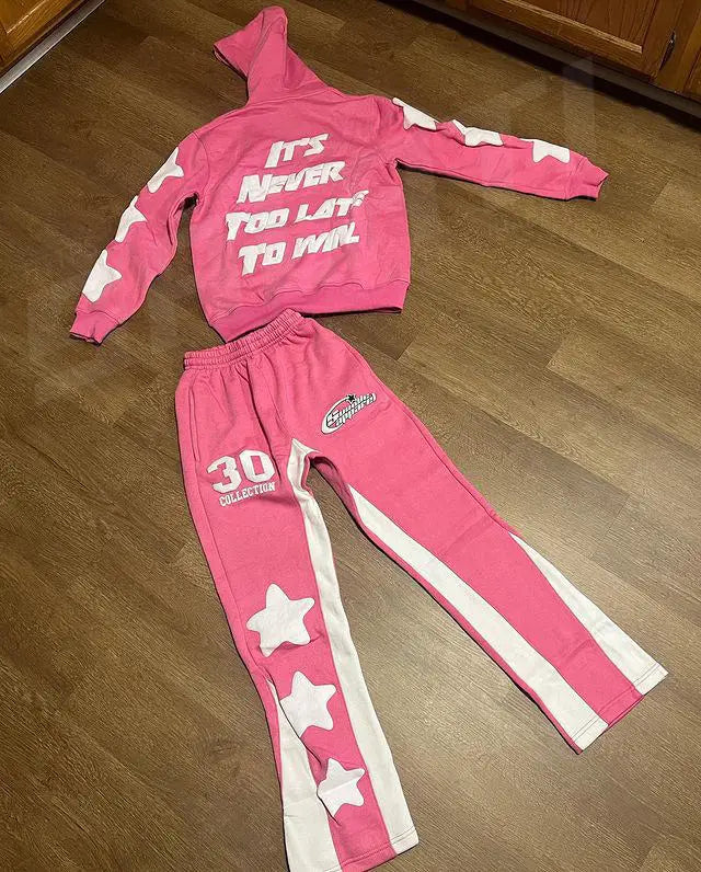 Custom Autumn Reversible Breathable Maternity Cotton Raw Hem Hoodies Flared Stacked Sweatpants Two Piece Tracksuit Set for