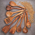 Natural Wood Utensils Kitchenware Cooking Utensils Set Spoons and Spatulas Wooden Spoons for Cooking Salad Fork