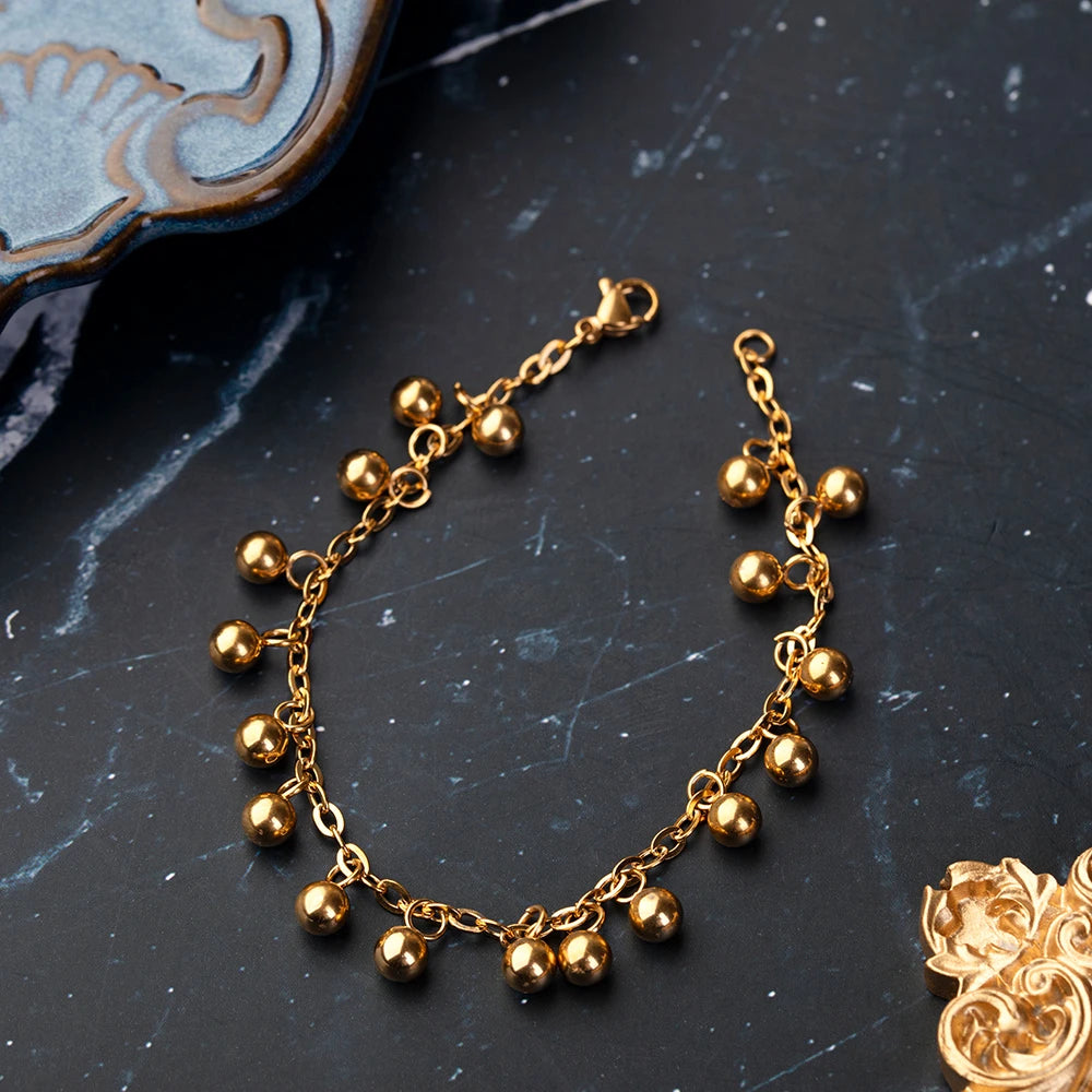New Stylish Fashion Women Accessories Jewelry 18K Gold Plated Stainless Steel Gold Ball Pendant Bracelets Jewelry Gifts for Girl