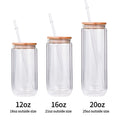 Wholesale 12oz 16oz 20oz Pre Drilled Double Wall Clear Snow Globe Cup Tumbler Can Glass Sublimation Glass Jar with Bamboo Lids