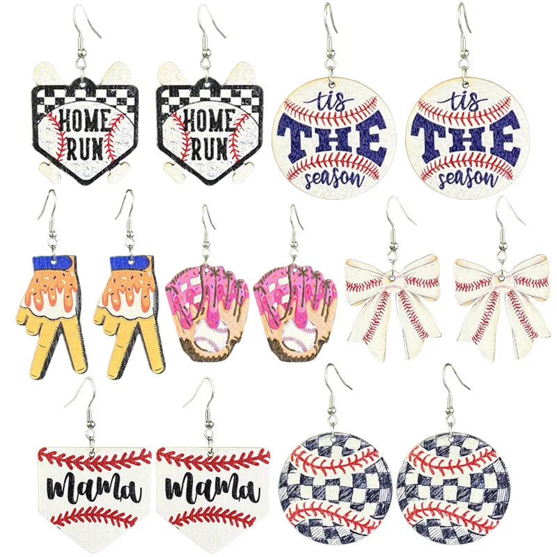 New Retro Distressed Wooden Baseball Sports Earrings Trendy Bow and Ice Cream Drop Design Inspired by Butterfly Shape