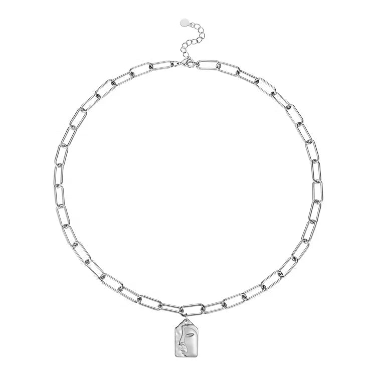 Latest 18K Gold Plated Stainless Steel Jewelry Face Pendant Oval Chain  Necklace Wholesale P203154