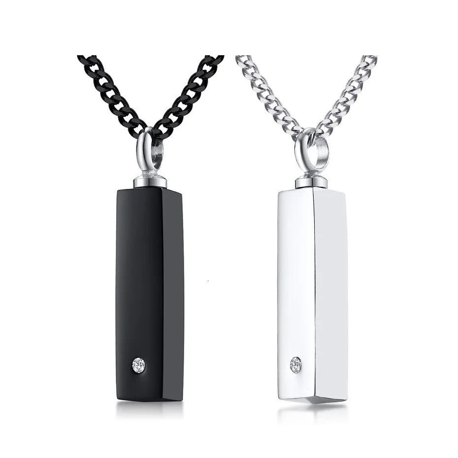 Stainless Steel Cuboid Bar Urn Memorial Crystal Ash Pendant Necklace Ash Holder Keepsake Crystal Cube bar Cremation Jewelry Urn