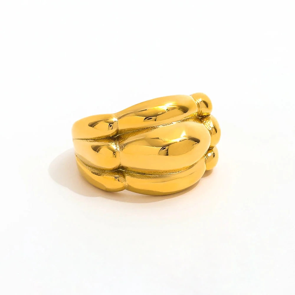 Joolim Jewelry Chunky Band Croissant Ring for Women 18K Gold Plated Stainless Steel Tarnish Free for Parties and Gifts