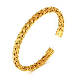 Unisex Stainless Steel Woven Fried Dough Twists Bracelet With Opening Gold Plated Charm Bracelet for Weddings Parties Gifts