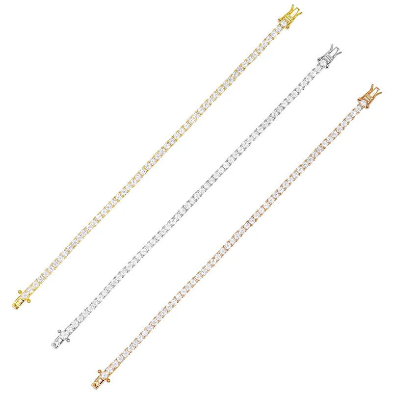 Gemnel High Quality Women Tennis Diamond Link Jewelry 925 Silver Gold Plated Chain Bracelet