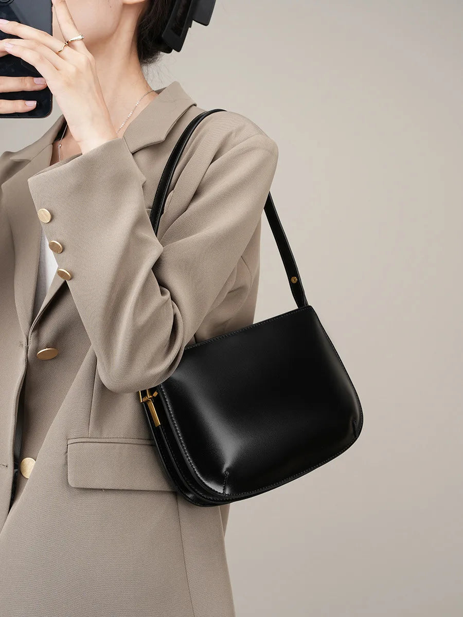 2026 Luxury Genuine Leather Underarm Bag Minimalist Women's Shoulder Bag Premium Cowhide Box Tote Chic Lady Small Square Purse