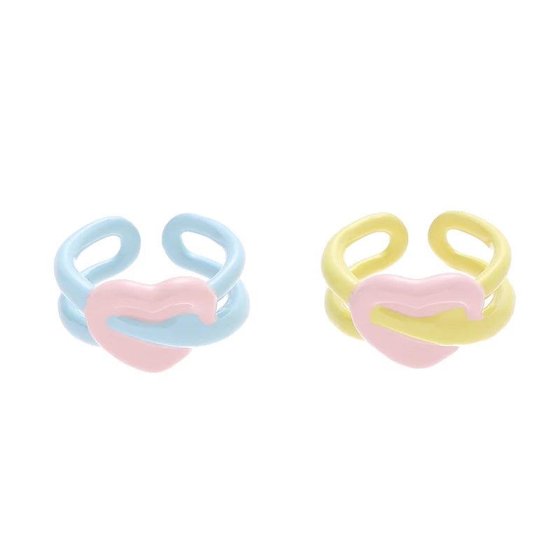Y2K Jewelry Women Girls Summer Trendy Geometric Dripping Oil Rings Colorful Enamel Heart Sweet Ring