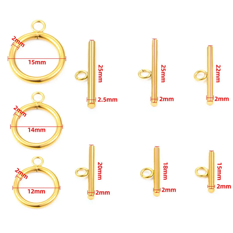 No Tarnish Waterproof Permanent 18k Gold Plated Stainless Steel Toggle Clasps 12mm 14mm 15mm Sizes for Making Stainless Chains