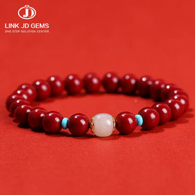 JD GEMS Classic Traditional Handmade Craftmanship Prosperity Peace Blessing Purple Cinnabar Bead Bracelet for Anniversary