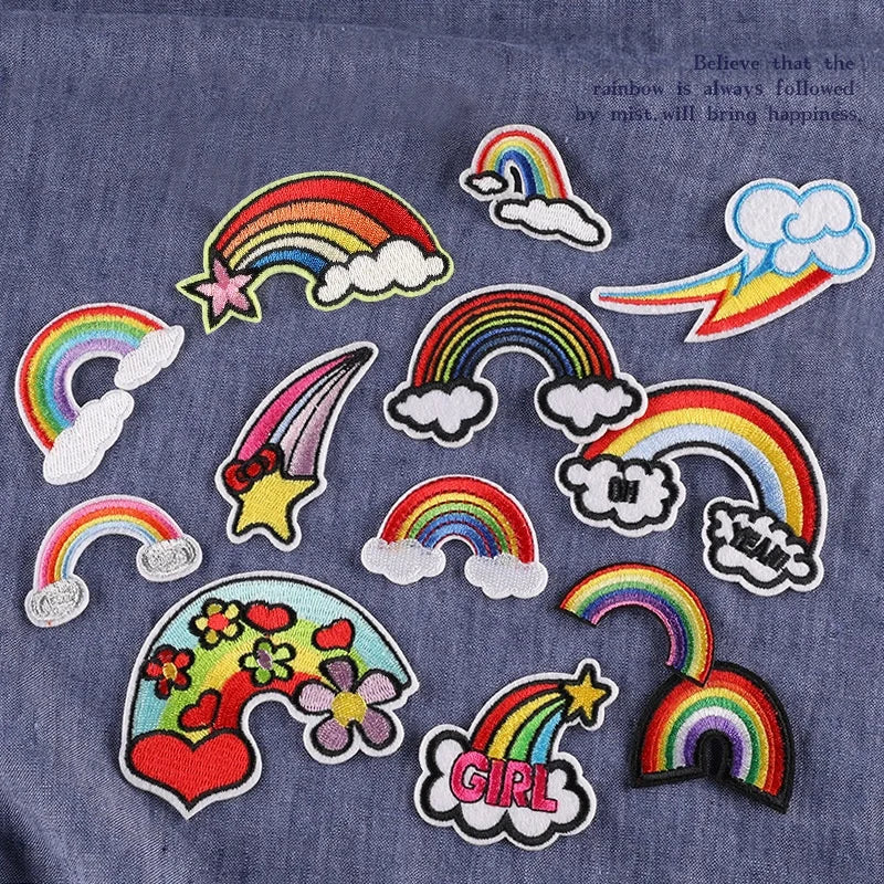 DIY Embroidery Patch Wholesale Iron on Backing Embroidered rainbow Patch