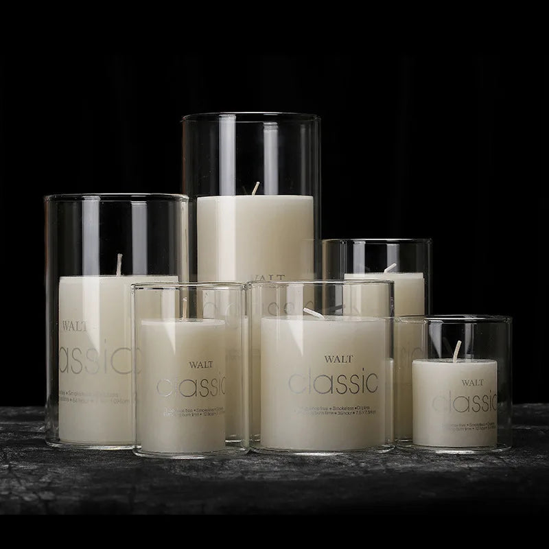 Wholesale High Borosilicate Cylinder Glass Candle Holders Pillar Candle Glass Jar for Christmas Wedding Decoration