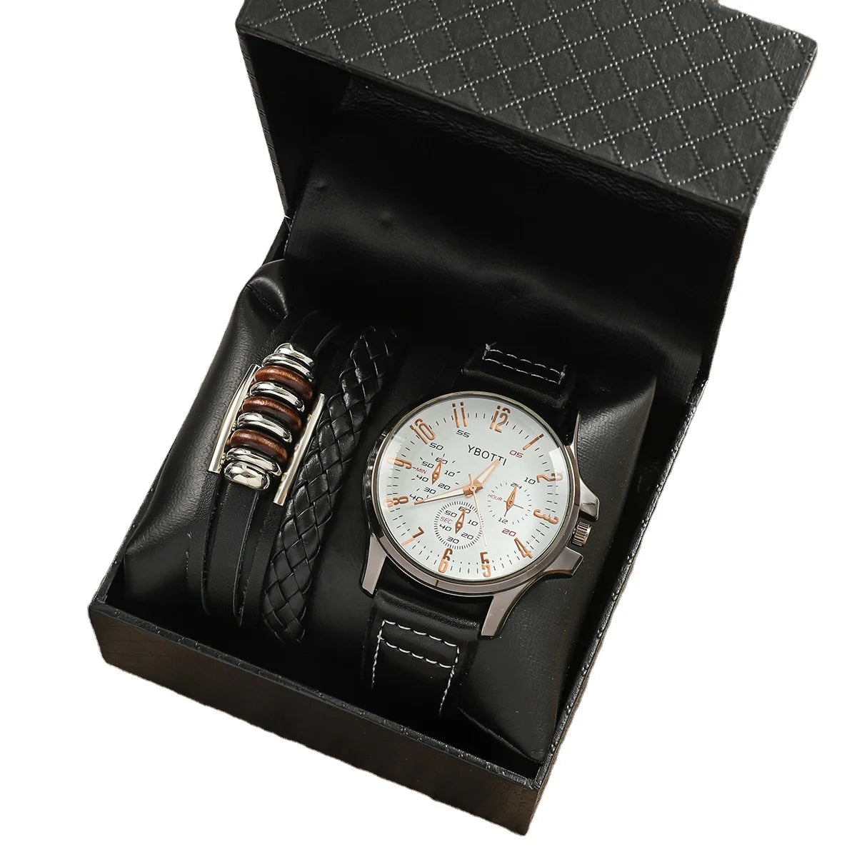 Wholesale A09279 Business Quartz Men Watch Set Leather Bracelet Wristwatches Boyfriend Gift Set With Box