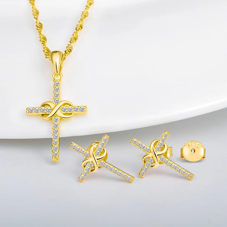 Christmas Gift Women's Christian Religious Solid 925 Sterling Silver Zircon Infinity Cross Engagement Wedding Anniversary