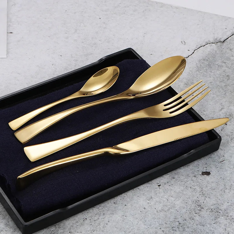 Gold Stainless Steel Outdoor Camping Cutlery Set Knife Fork Spoon Eco-Friendly Portable Luxury Flatware Customized Laser Logo