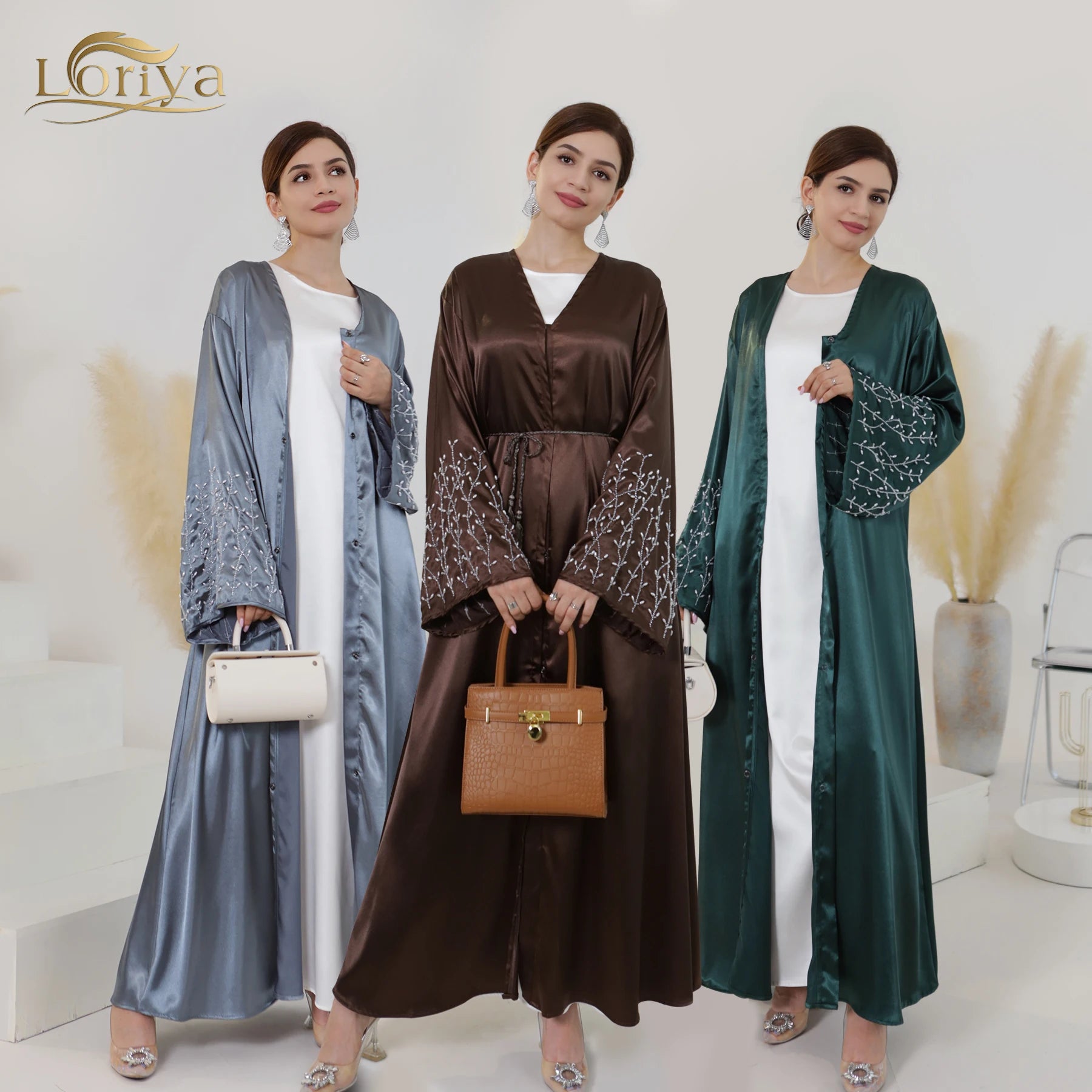 2026 Loriya Middle East Luxury Dubai Abaya for Girl Eid Dubai Ramadan Shiny Beads Black Abaya Islamic Women Modest Abaya Dress