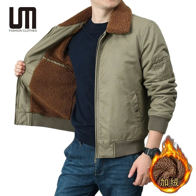 OEM Custom Logo Wholesale Winter Men Casual Thick Warm Jacket Fleece Lined Windproof Outwear Zipper Coats