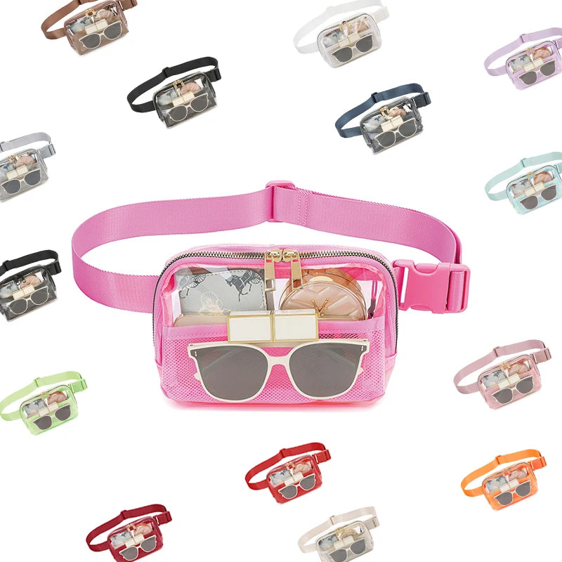 Custom Logo Popular Waterproof Sport Running Transparente Clear Pvc Belt Phone Pocket Fanny Pack Crossbody Women Waist Bag