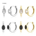 FUAMAY Orecchini Oversized Pigeon Egg Stone Huggie Earrings 925 Sterling Silver Oval Black Onyx Hoop Earrings