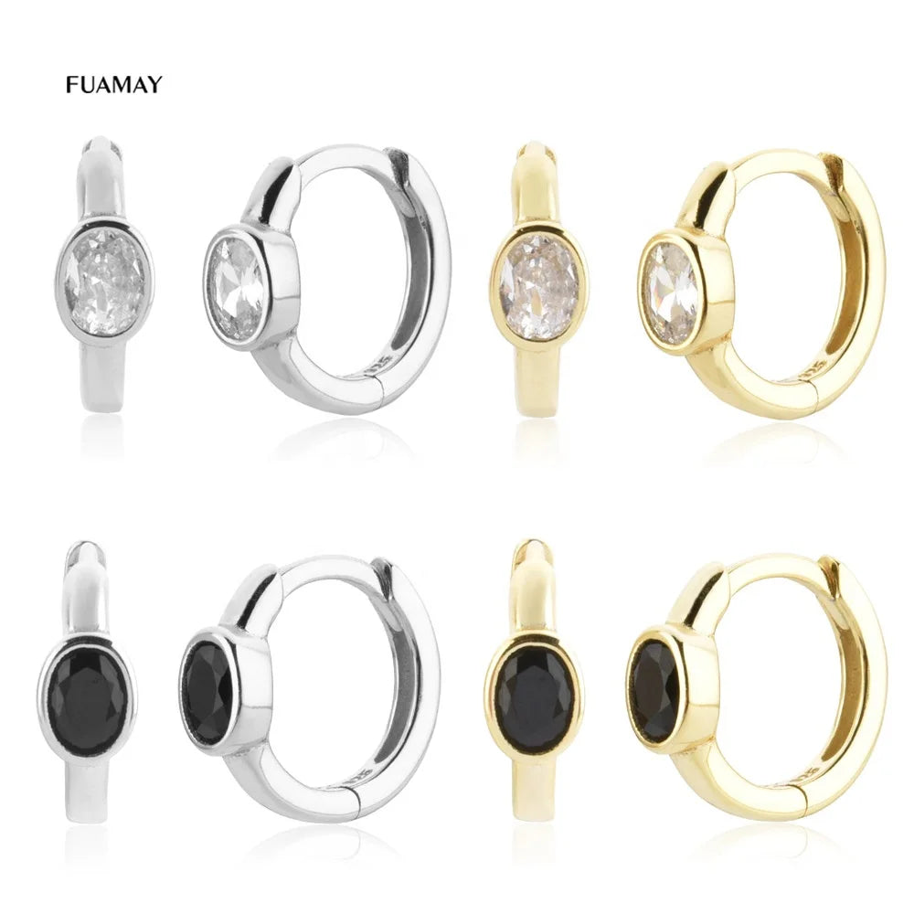 FUAMAY Orecchini Oversized Pigeon Egg Stone Huggie Earrings 925 Sterling Silver Oval Black Onyx Hoop Earrings