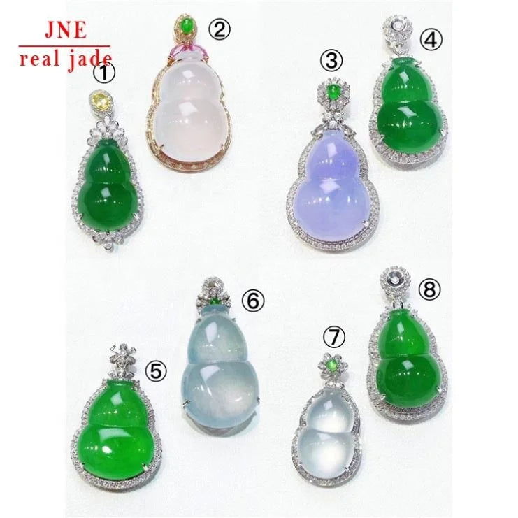 Natural a Type 18K Gold Inlaid Ice-Like Ruyi Ping an Retaining Ring Buddha Fu Melon & Beans Lucky Pendant Jade Emerald Pendant